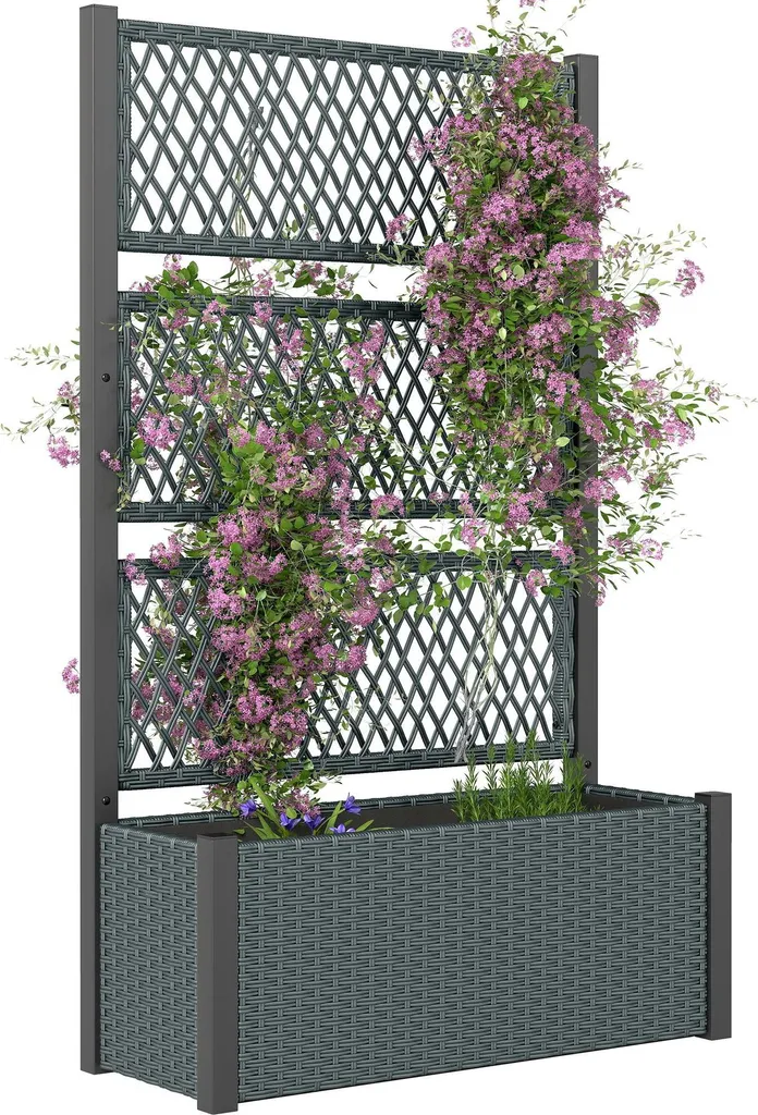 Tuteur pour plantes grimpantes et jardinière gris clair jardin balcon