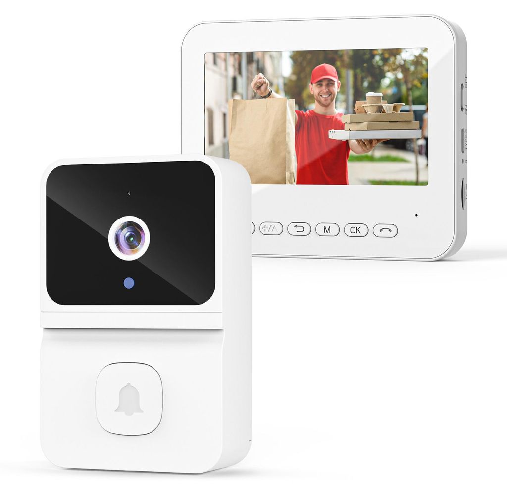Zimilo Kabellose intelligente Video-Türklingel mit 4,3-Zoll-Monitor, 2-Wege-Audio, Plug & Play ohne WLAN & App, Erweiterbarer Speicher, Weiß