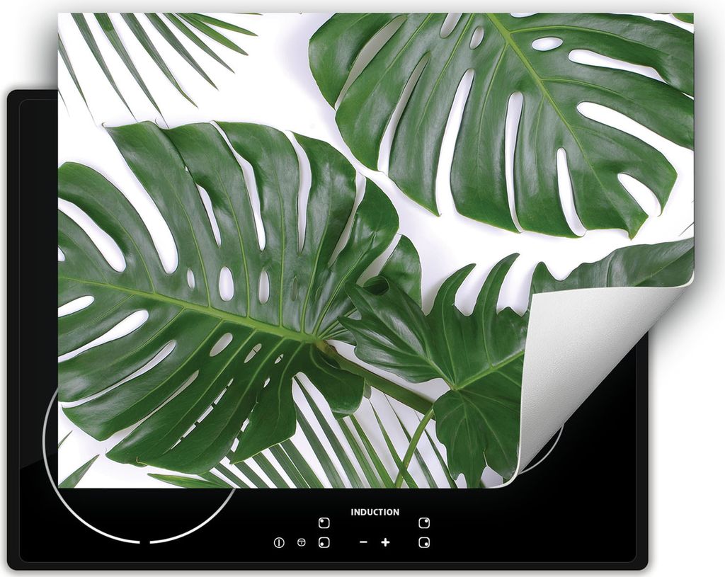 DarHaus Herdabdeckplatte 70x52 cm Anti Rutsch Matte Aufrollbar, grün - Monstera