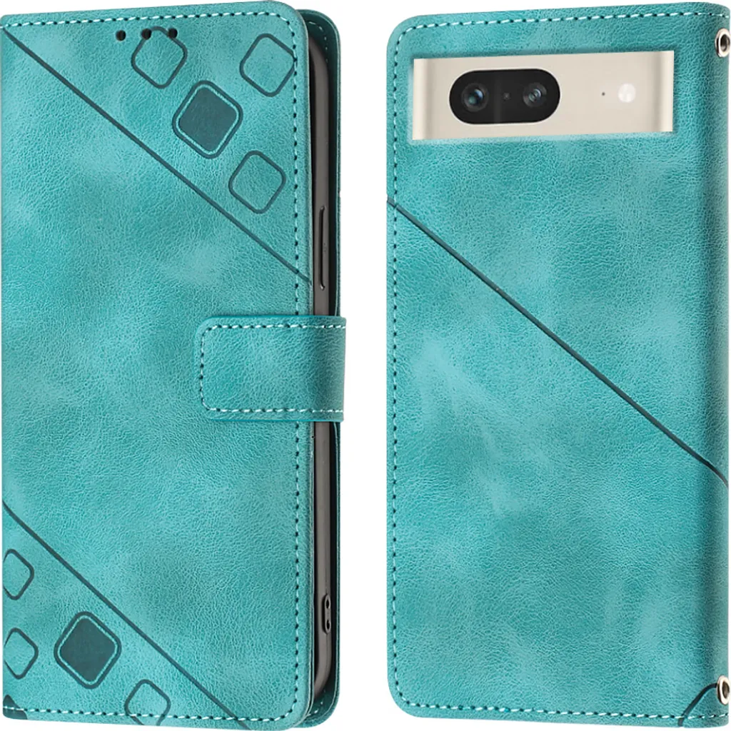 Custodia Viaggio Google Pixel 7 Verde Pelle Rilievo Portafoglio
