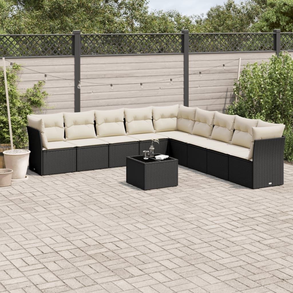 Maison Exclusive - 10-tlg. Garten-Sofagarnitur mit Kissen Schwarz Poly Rattan