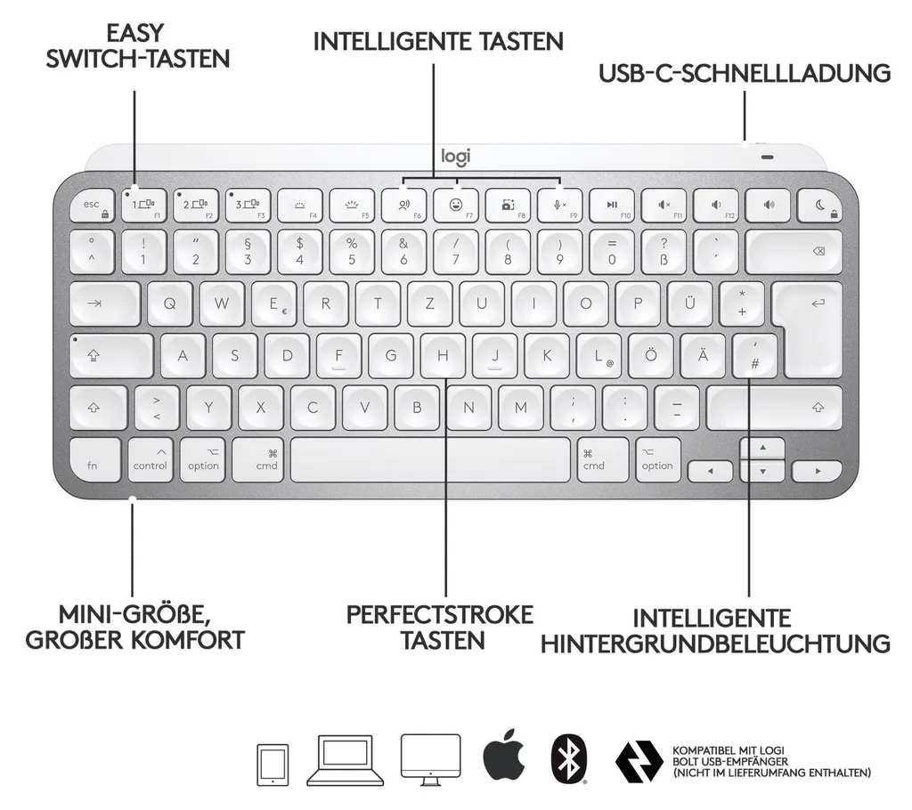 Logitech MX Keys Mini for Mac Clavier Rétroéclairé Bluetooth Gris Sidéral - 8