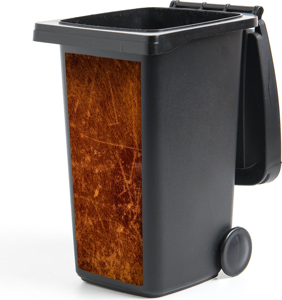 MuchoWow Mülltonnenaufkleber Leder - Lederoptik - Braun - Orange 44x98 cm - Containeraufkleber - Aufkleber - Mülltonnen-Aufkleber