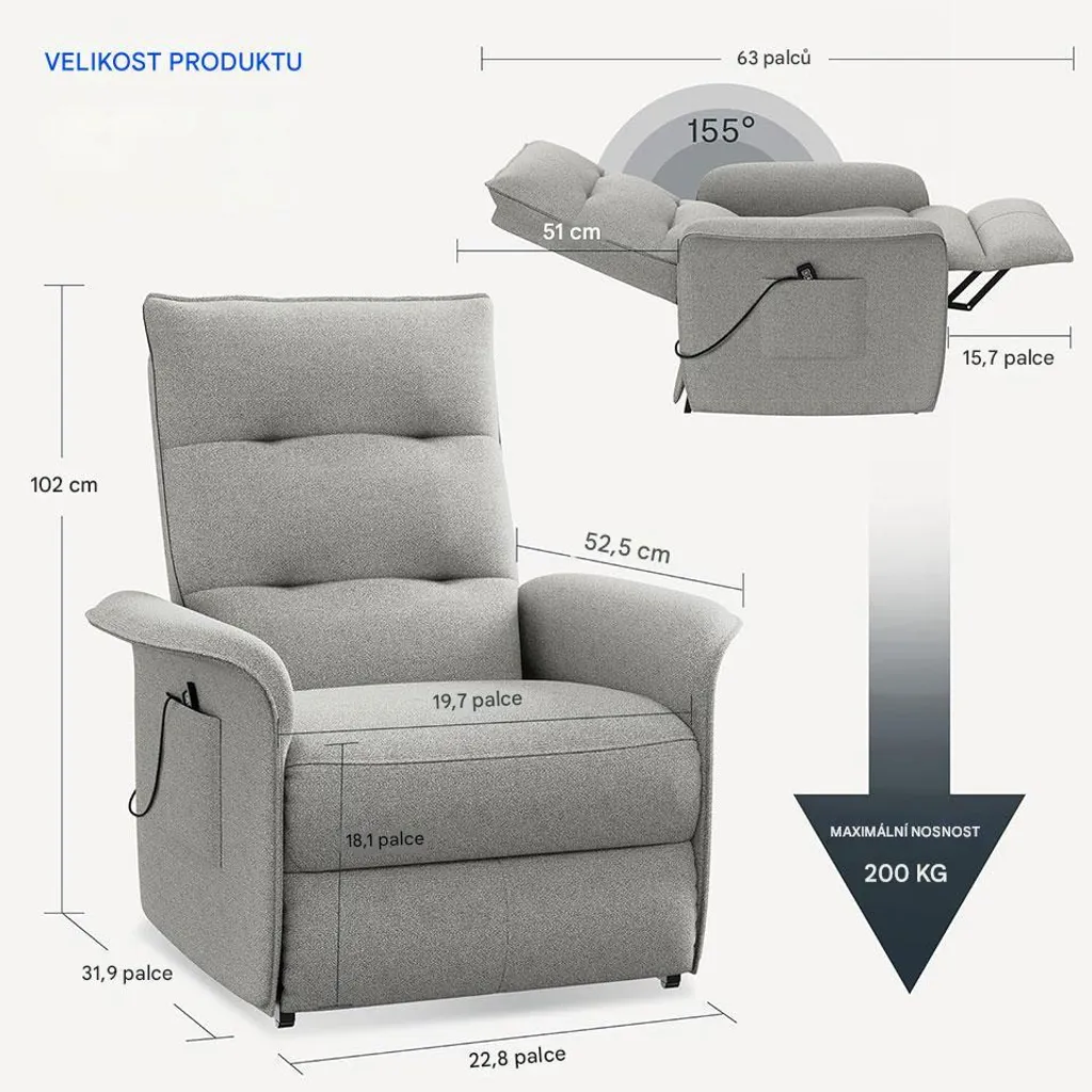 Fauteuil inclinable 155° électrique gris clair avec repose-pieds - 2