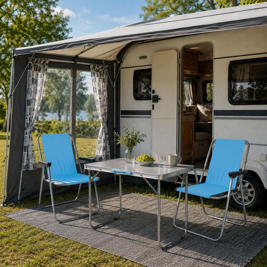 3tlg Campingmöbel Set Outdoormöbel Camping Alu L70xB50xH59cm Hellblau