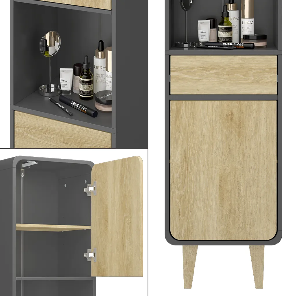 Vicco Mobili per il bagno Arla, 40 x 161 cm, Antracite/quercia dorata - 3