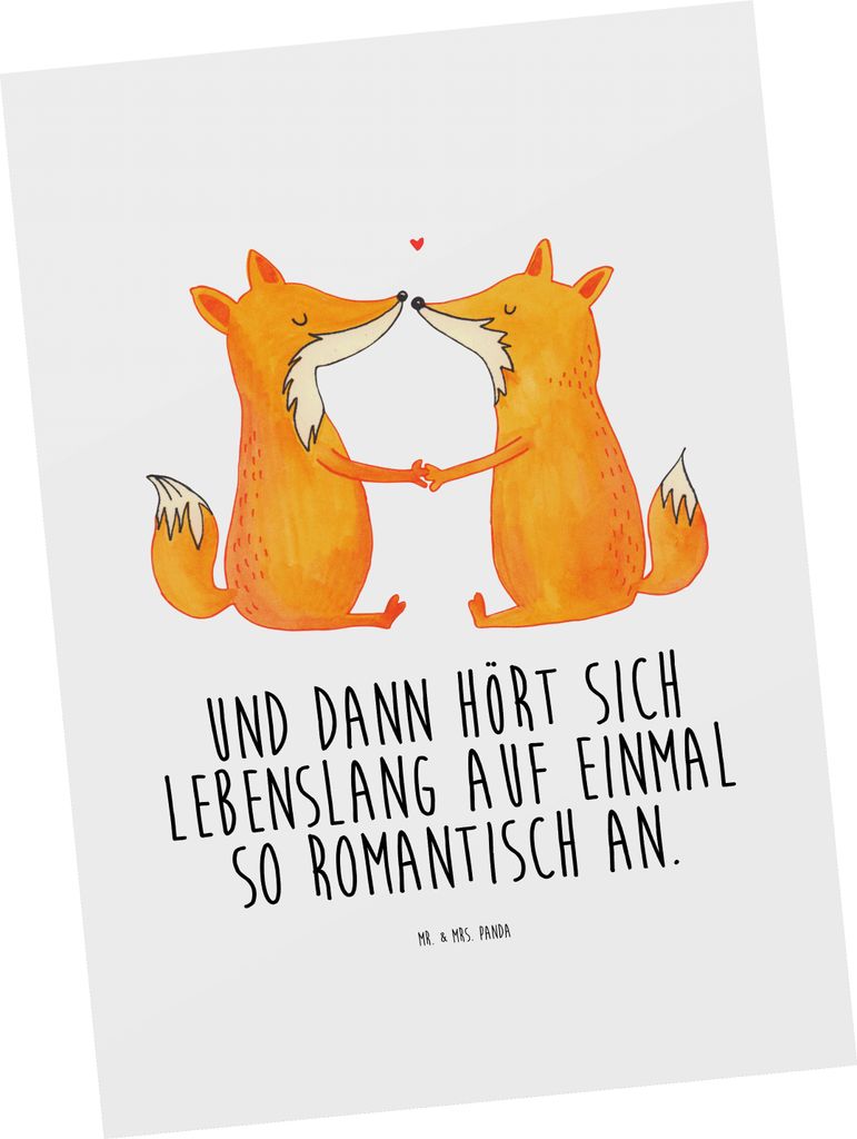 Mr. & Mrs. Panda Postkarte Füchse Liebe - Weiß - Geschenk, Grußkarte, bildkarte, Fuchs, Freundin, Ansichtskarten, Postkarten, Fox, Ansichtskarte