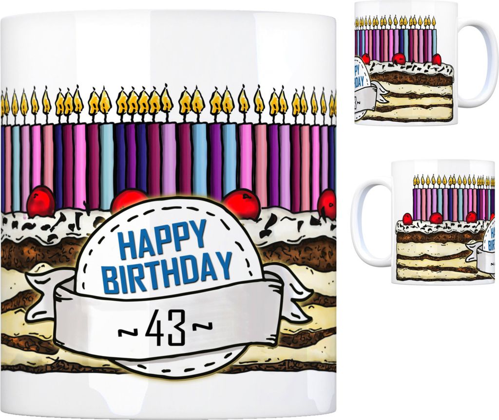 Geburtstagstorte Kaffeebecher zum 43. Geburtstag mit 43 Kerzen Tasse Becher mug