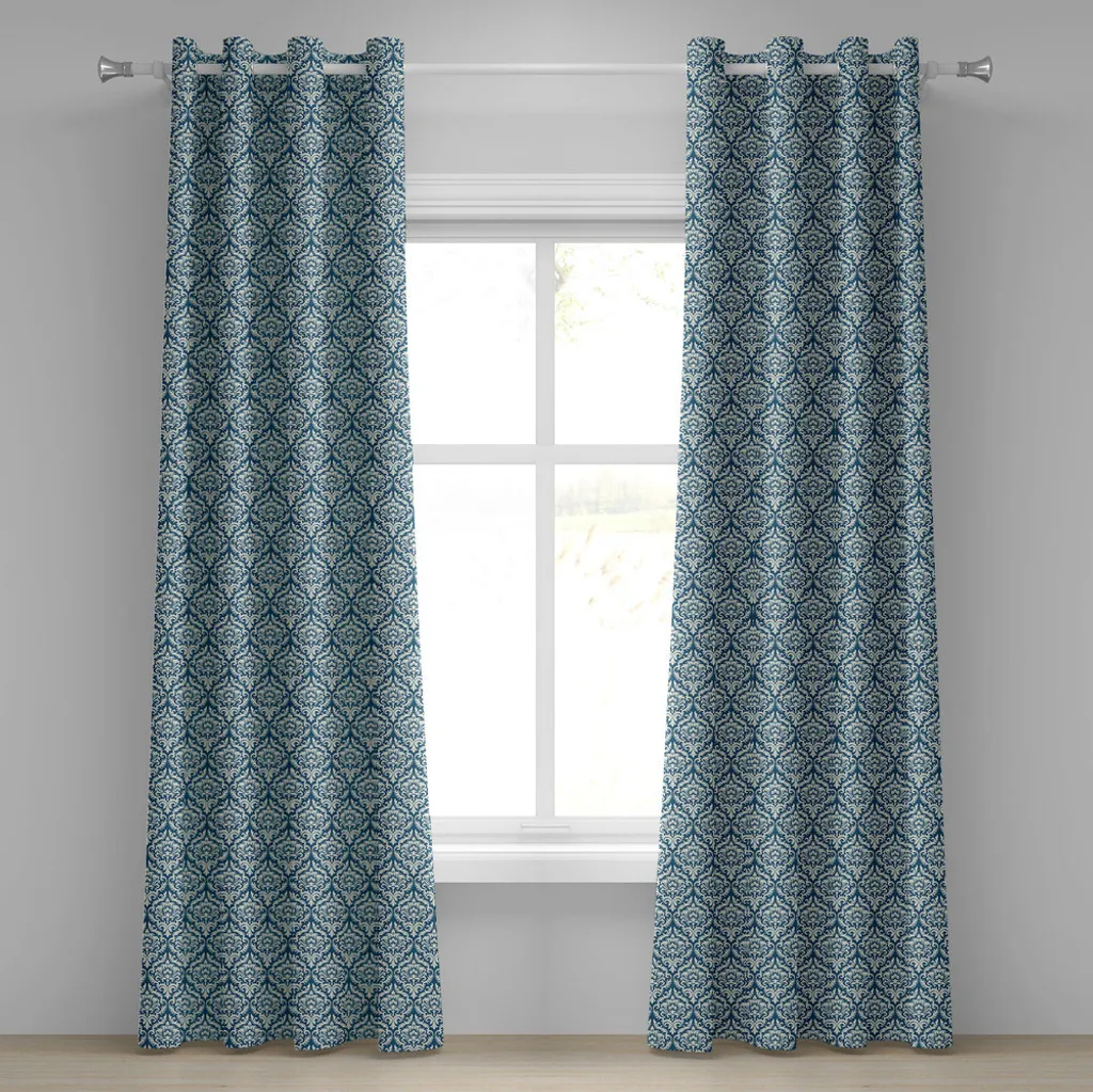 Rideau décoratif bleu marine et crème style illustration antique 280x245
