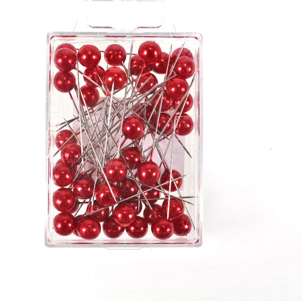 50 Perlennadeln Ø10mm 1cm L60mm Perlkopf Perlen Anstecknadeln Hochzeitsnadeln Nadeln, Farbe:rot