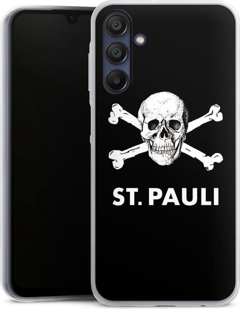 DeinDesign Slim Hülle für Samsung Galaxy A15 5G Silikon Case Ultra Dünn Handyhülle FC St. Pauli Offizielles Lizenzprodukt Totenkopf