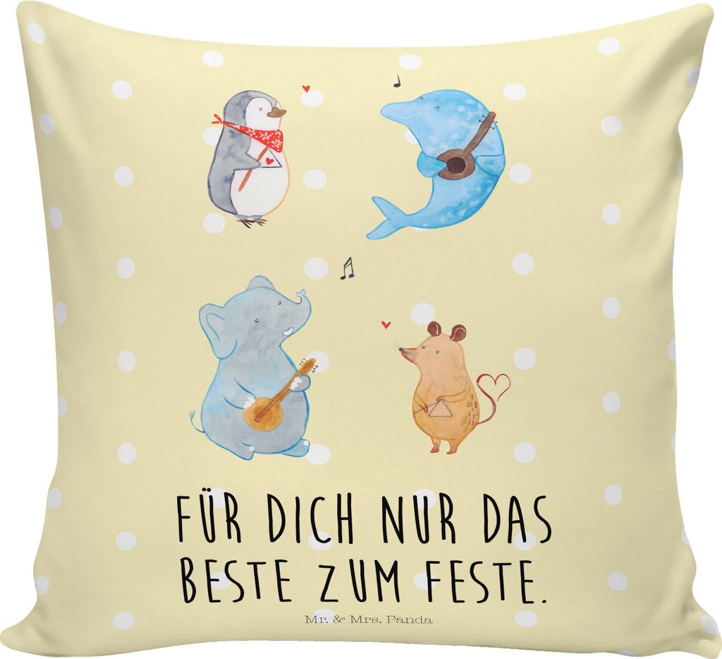 Mr. & Mrs. Panda couch kissen Big Band - Gelb Pastell - Geschenk, Hund, kuschelkissen 40x40, Musik, Sofakissen, Deko, Gitarre, Kopfkissen, Lustige ...