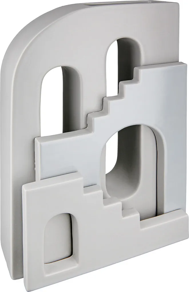 Vase géométrique en céramique grise Faccia structure escalier 30cm