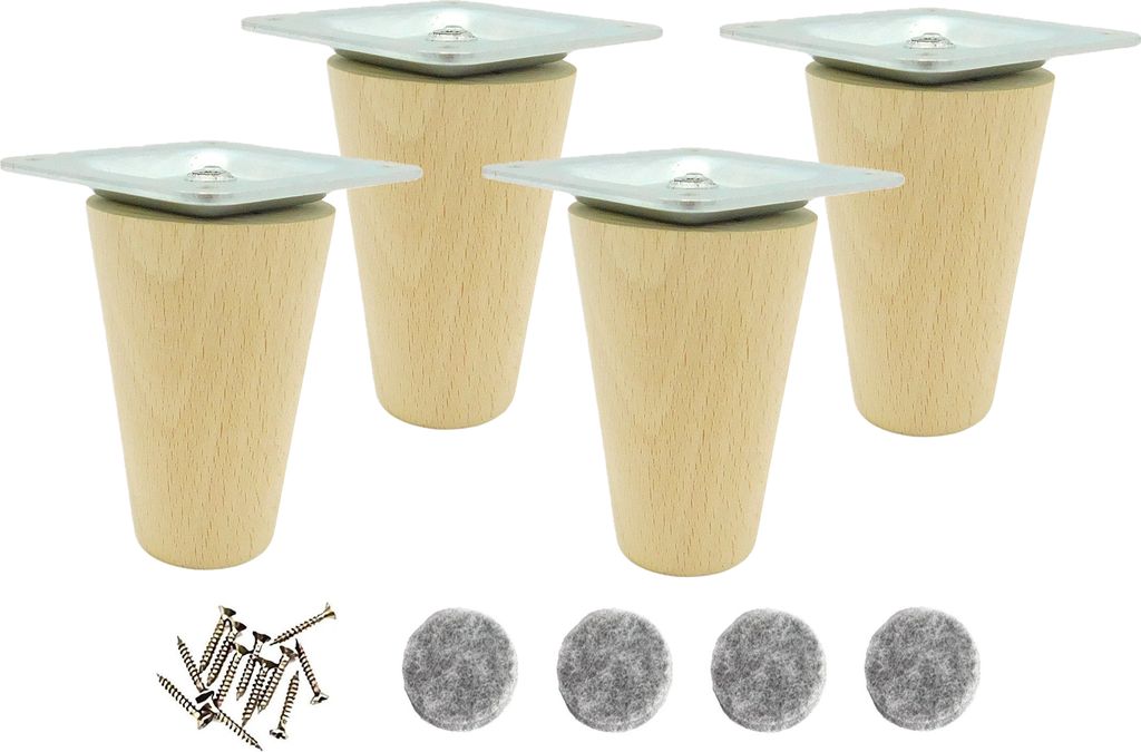 4x Holzbeine für Möbel hohe 7cm mit Befestigungssatz Holzfüße für Schrank rohe und lackierfertig