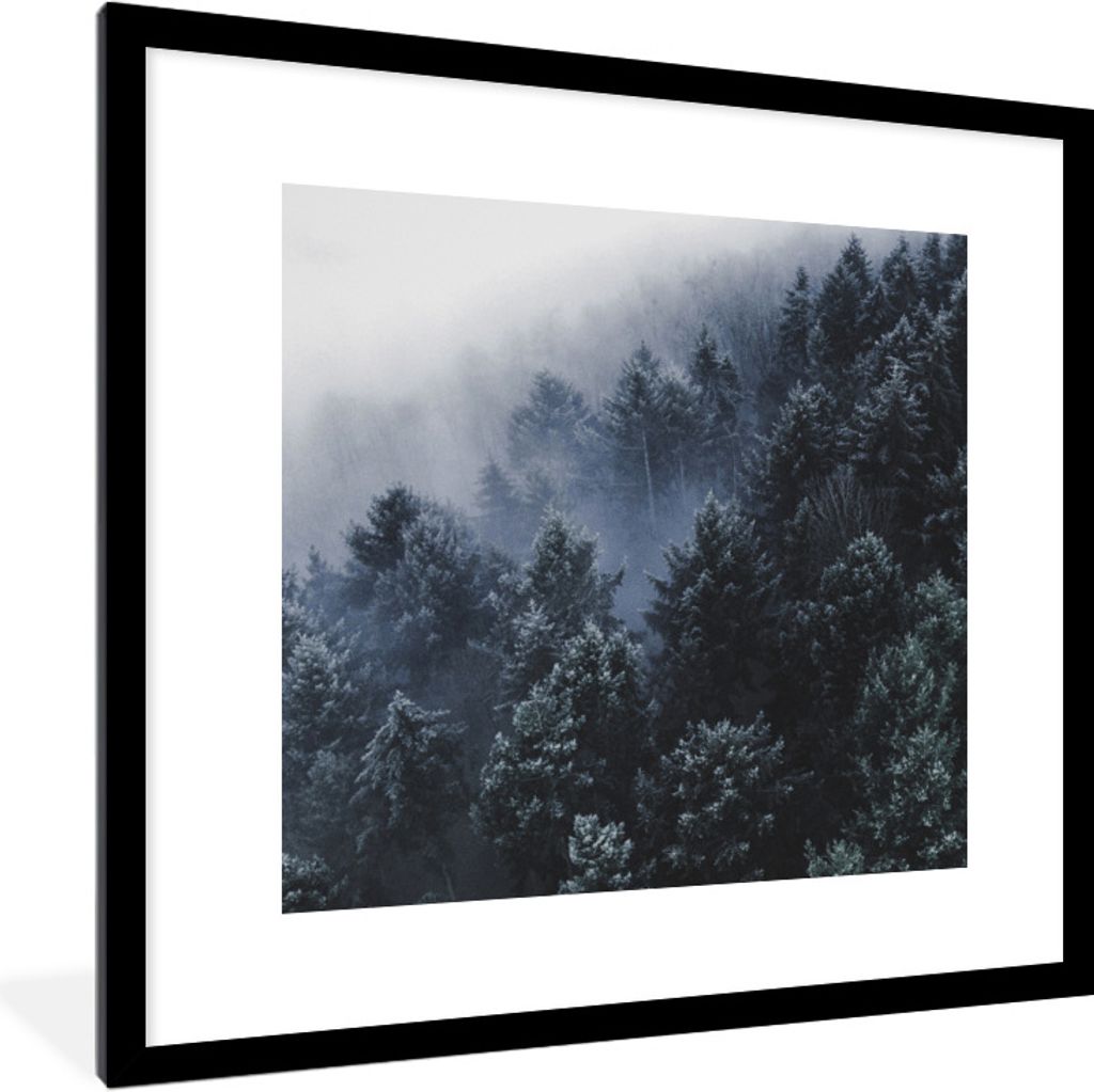 MuchoWow® Gerahmtes Poster Bäume - Nebel - Kiefer 40x40 cm Produktbild 