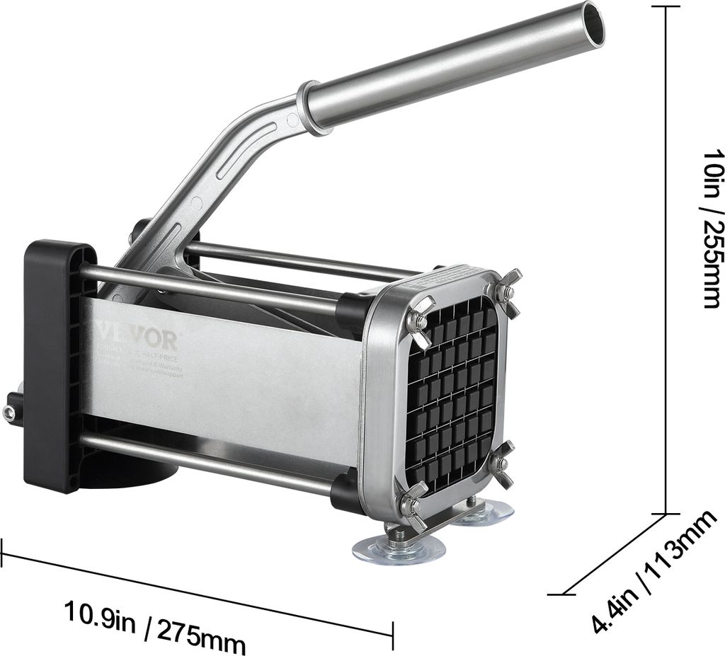Kartoffelschneider Aus Edelstahl – Profi-Pommes-Schneider Mit 2 Klingen (1/2 Zoll & 3/8 Zoll) & Saugnäpfen | Für Kartoffeln, Karotten, Zwiebeln