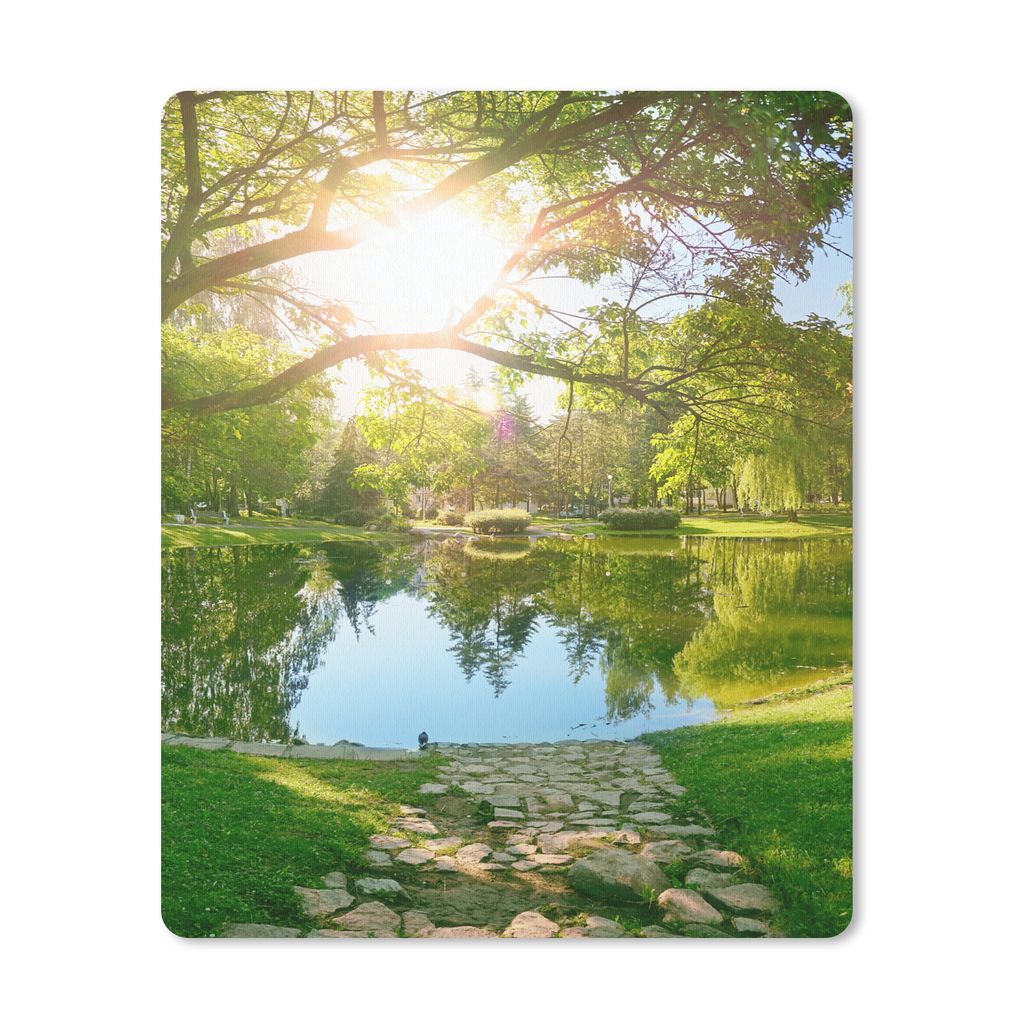 MuchoWow Mauspad Mousepad Bäume - See - Sonne - Gras - Natur 19x23 cm - Mousepads - Maus Mat - Pad - Mausunterlage - Mauspads - Spielen