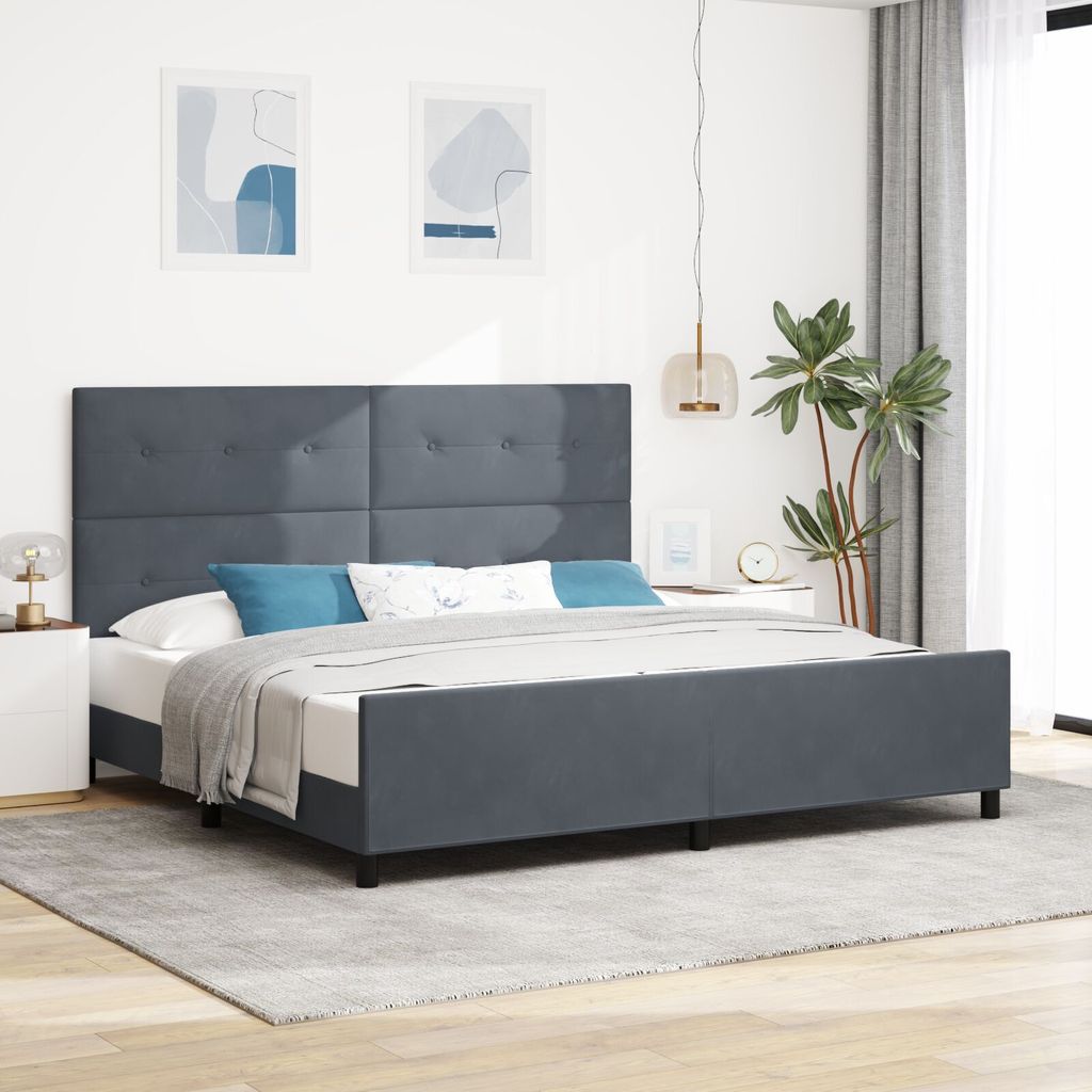 Möbel Bettgestell Dunkelgrau 200x200 cm Samt - Klassische Betten 3344964