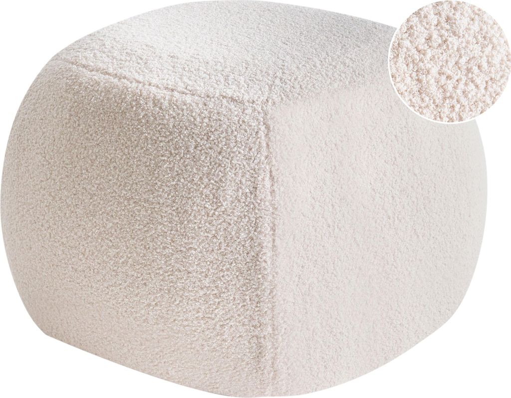 BELIANI Pouf Weiß Bouclé ⌀ 55 cm mit Knopfsteppung Rund Produktbild 