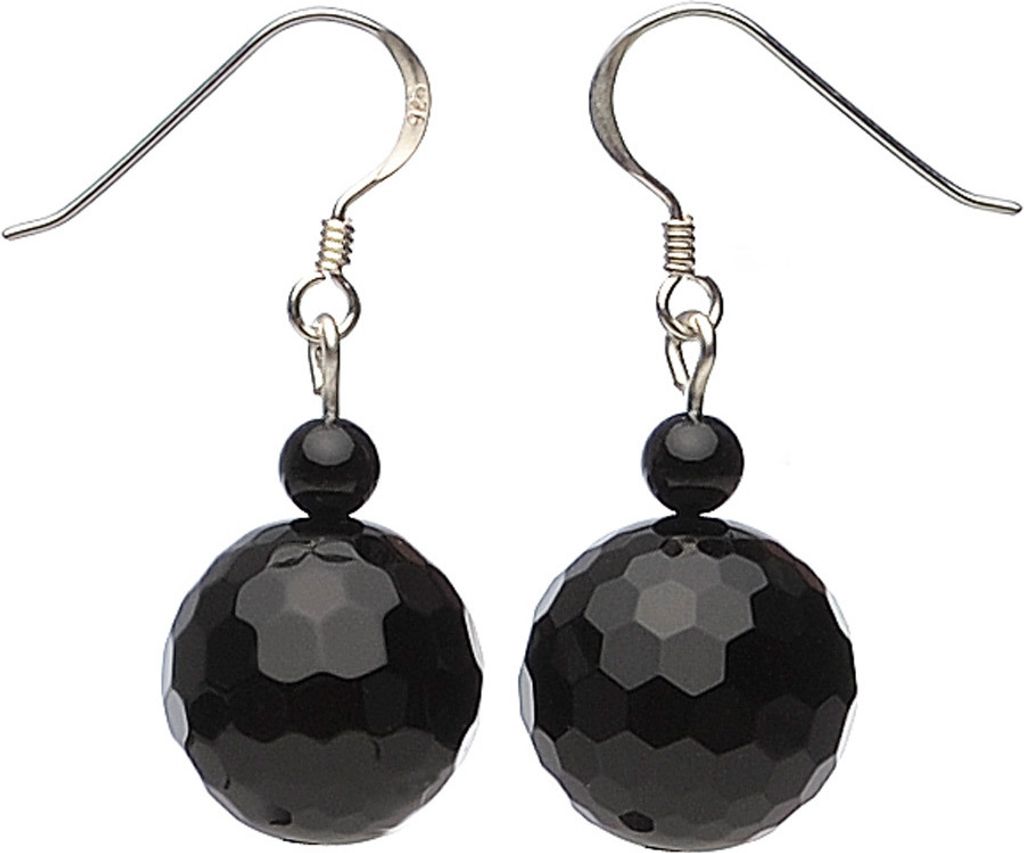 Ohrringe Ohrhänger aus Onyx & 925 Silber Ø14mm facettiert Ohrschmuck für Damen