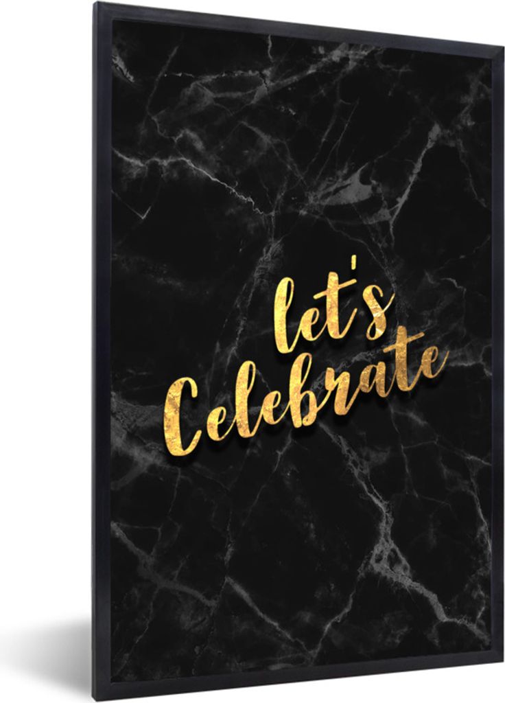 MuchoWow Gerahmtes Poster Zitat - Party - Gold - Marmor 20x30 cm - Poster mit Schwarzem Bilderrahmen Wandposter Rahmen Foto Bilder - Drucken - Bi...