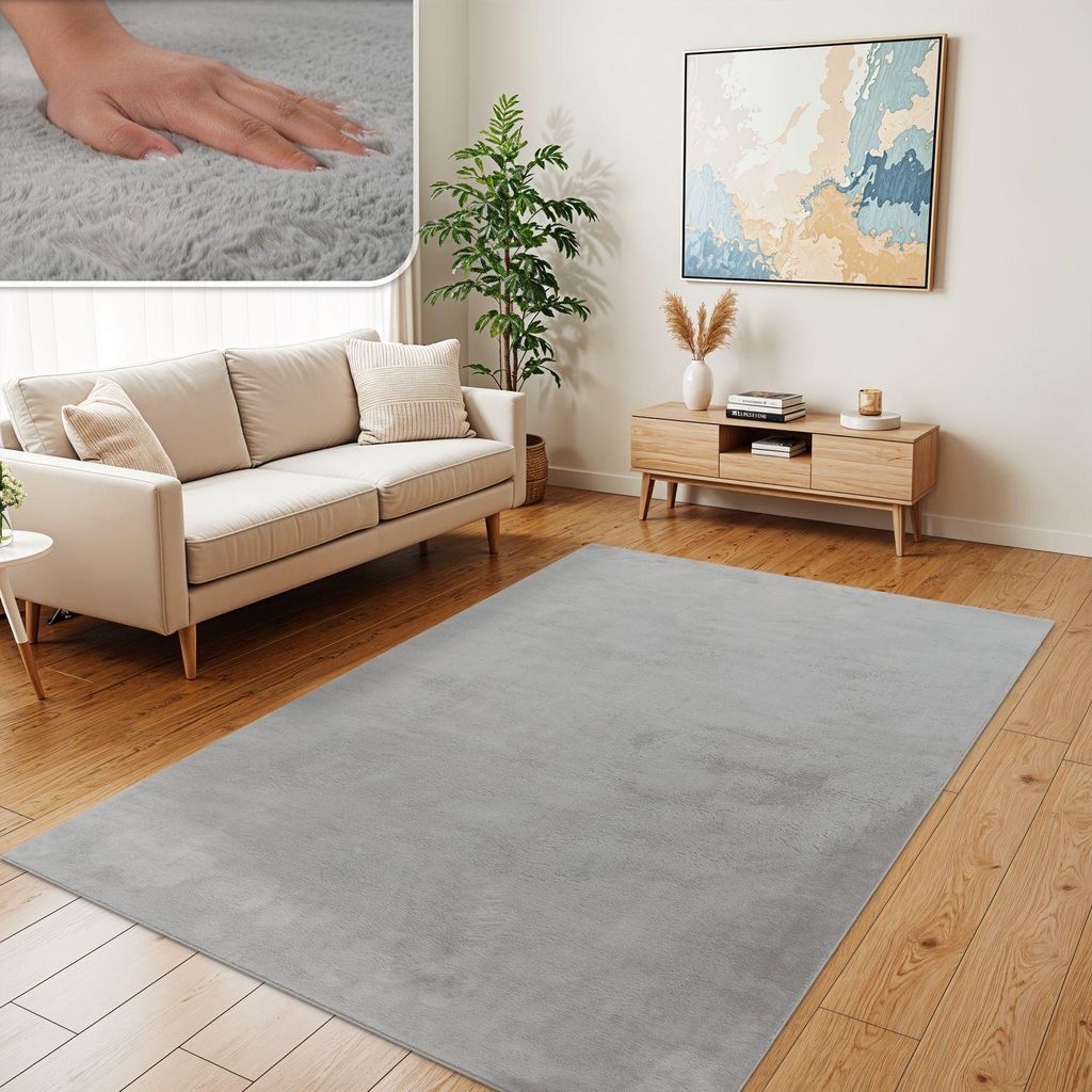 TT Home Wohnzimmer Teppich Hochflor Langflor Kunstfell Weich Modern Unifarben Flauschig Größe 160x220 cm