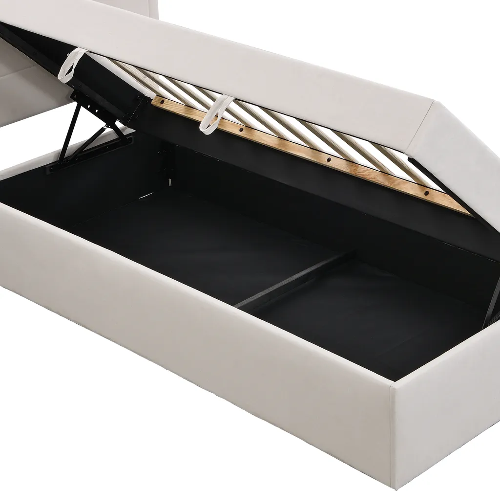 Lit coffre 90x200cm beige pour optimiser le rangement des petits espaces - 5