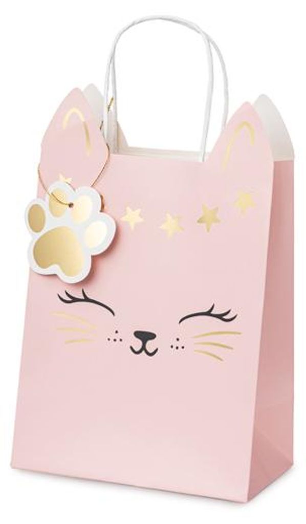 Borsa regalo gatto con manico 18x10x27cm rosa chiaro/oro Immagine del prodotto 