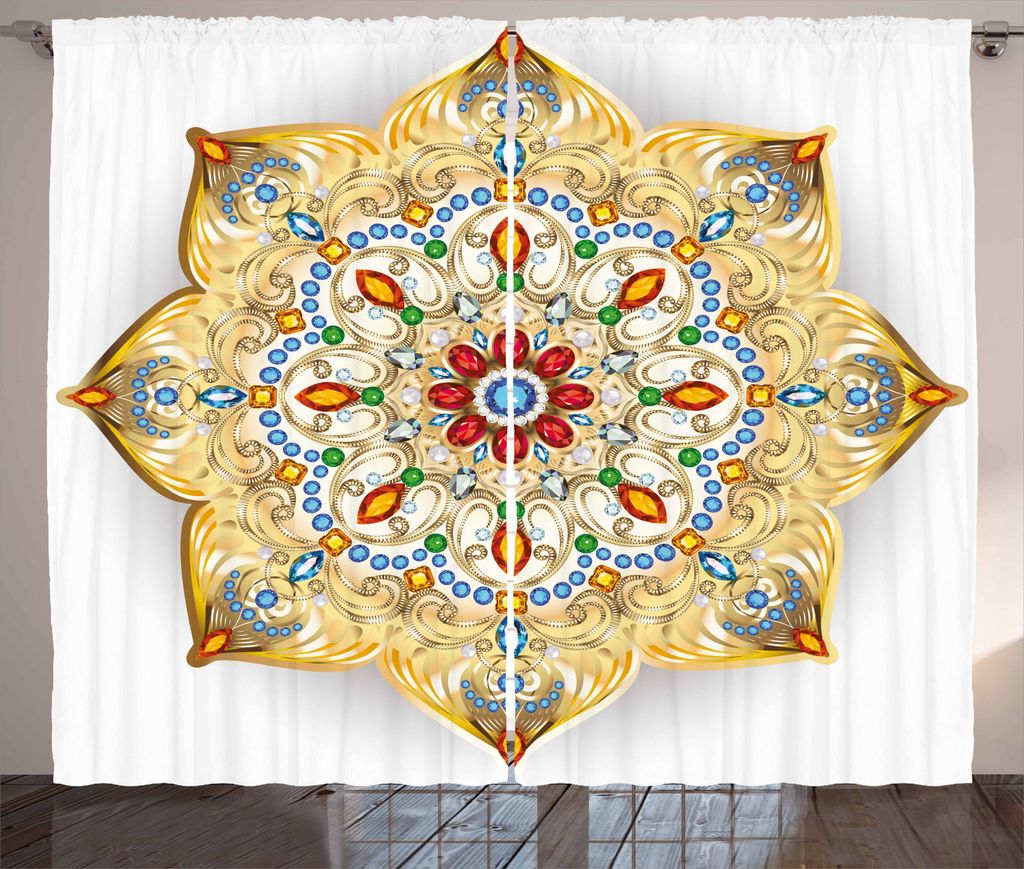 ABAKUHAUS Mandala Rustikaler Gardine, Lively Bunte, Schlafzimmer Kräuselband Vorhang mit Schlaufen und Haken, 280 x 175 cm, Mehrfarbig
