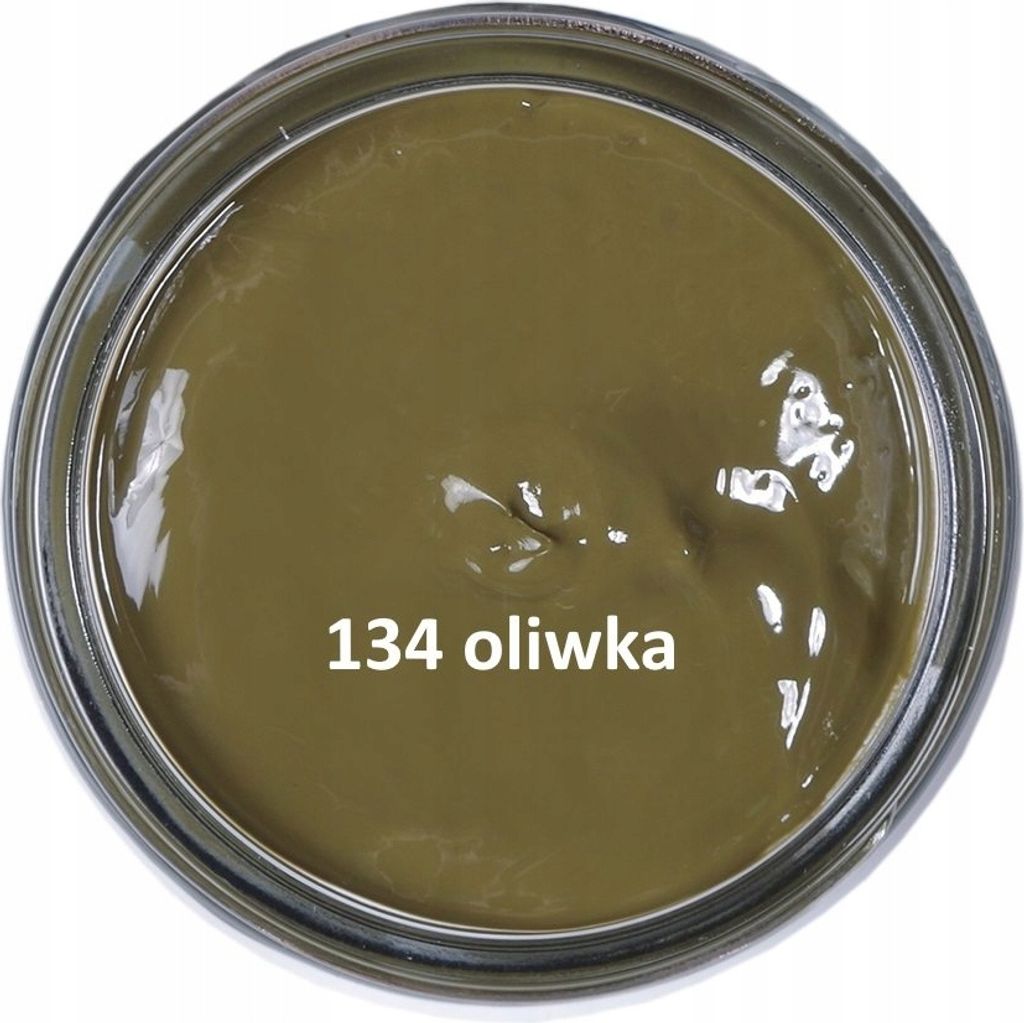 A top-down view of a jar of olive green shoe polish.