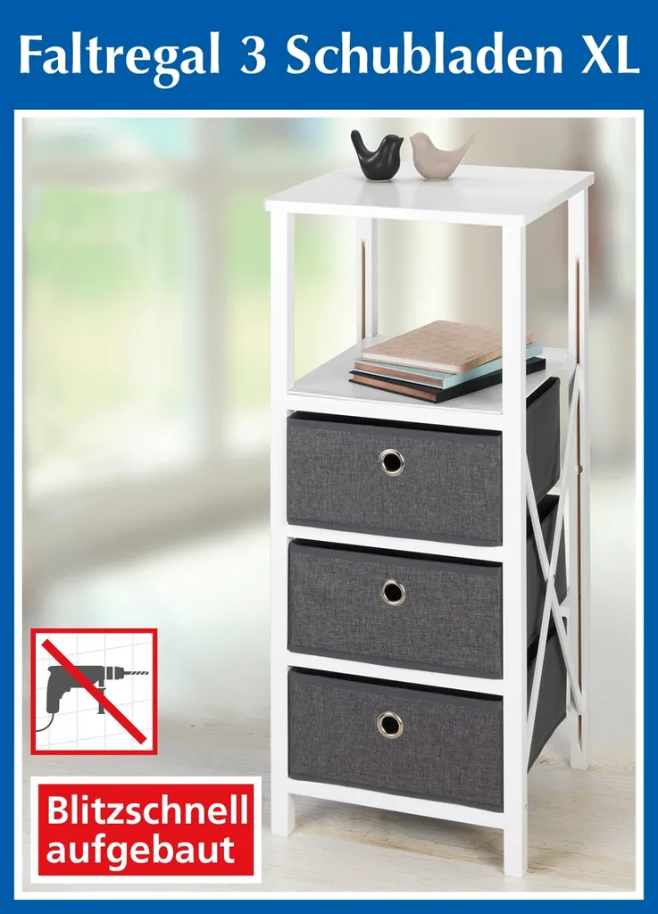 WENKO Étagère de Rangement avec 3 Tiroirs 85x35x34 cm Structure Pliable