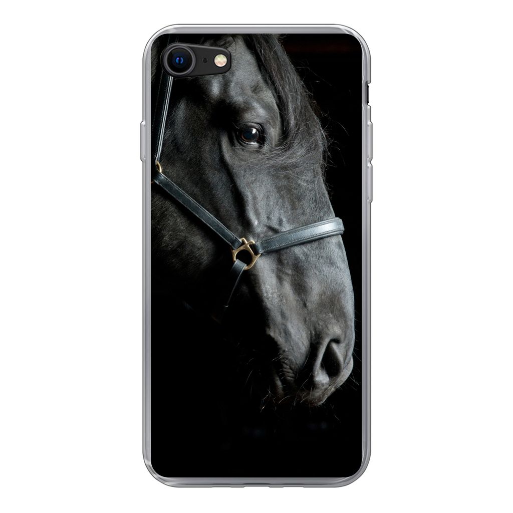 MuchoWow Handyhülle Schutzhülle Hülle für iPhone 8 Pferd - Leicht - Schwarz Silikon Softcase Handy Hülle - Schutzhaube