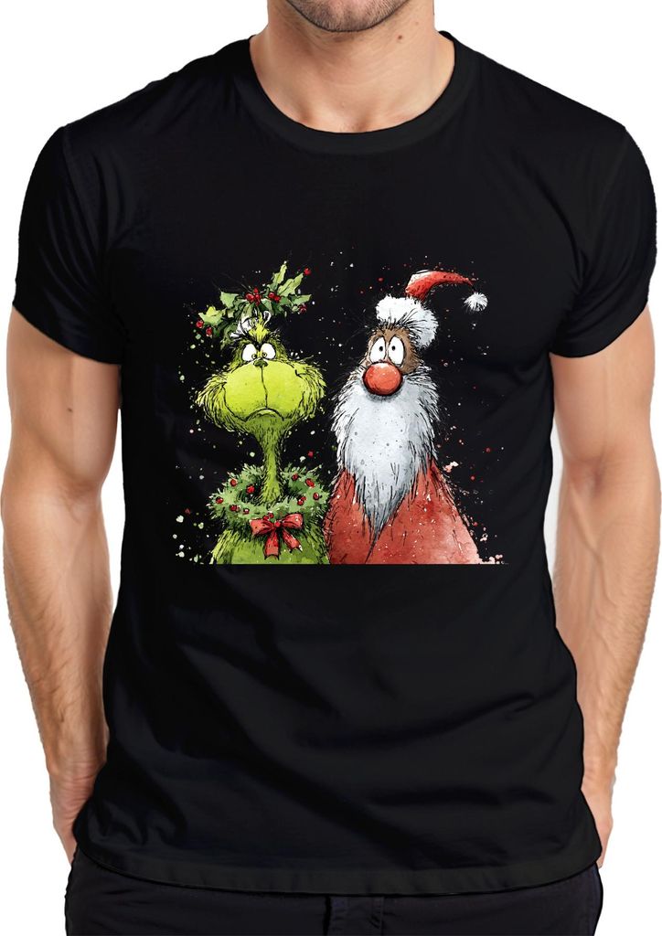 Grinch Weihnachtsmann Stechpalme Weihnachten lustig Vintage Herren T-Shirt, Schwarz, 3XL