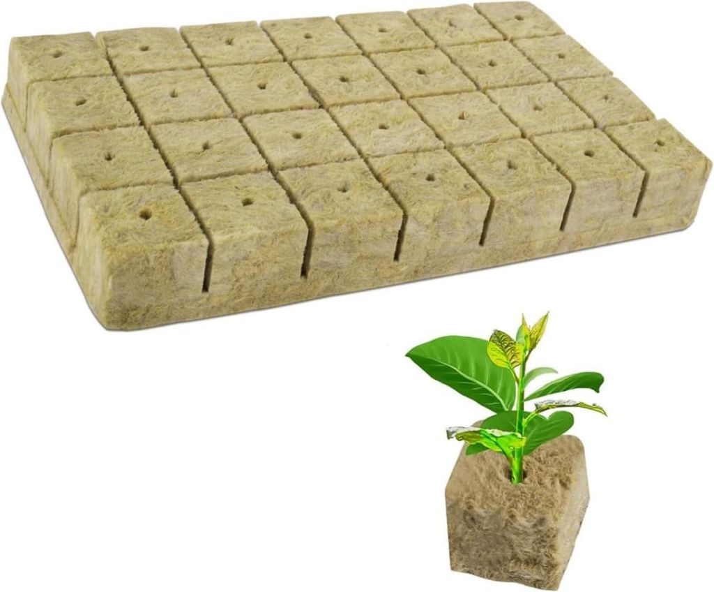 Steinwolle Wachsmatte - 28 Stück - Bodenlose Wachsmatte für Pflanzen - Steinwolle für Gemüse - Schnittwerk - Umpflanzung - 4 x 4 x 4 cm