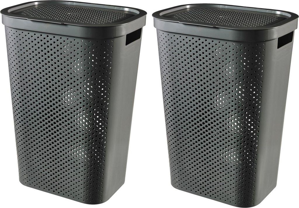Curver Infinity Dots Wäscheboxen Set – 2×60 L mit Deckel, anthrazit