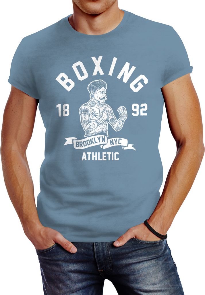 Herren T-Shirt Retro Vintage Athletic Boxer Boxen Slim Fit Neverless stone blue M