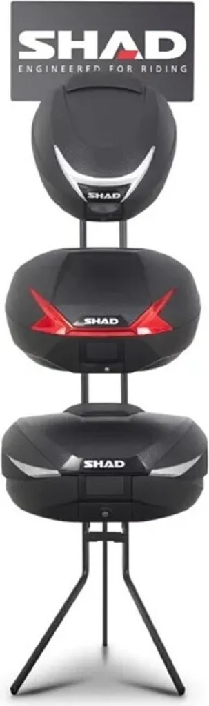 Présentoir SHAD pour 3 Top Cases - Stand de Sol Robuste en Métal Noir