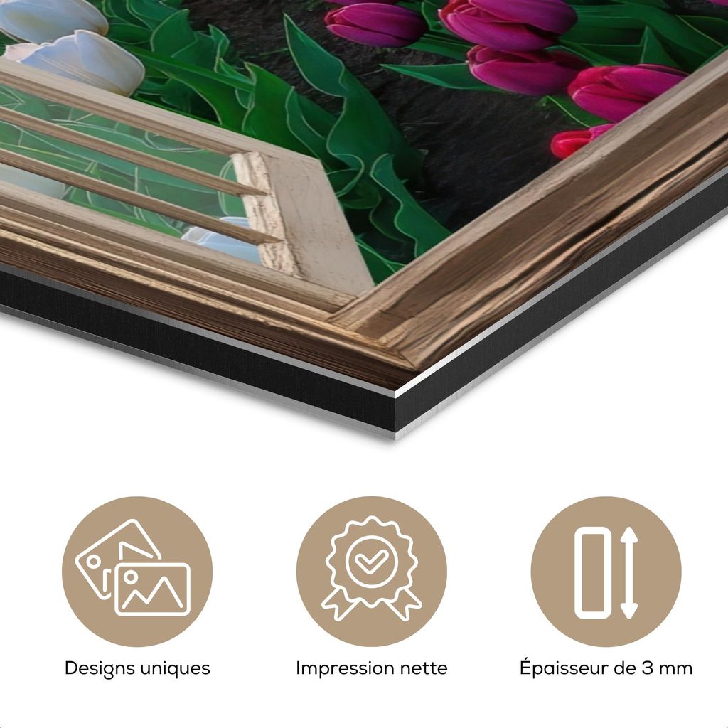 MuchoWow Wanddekoration Metall Metallbild Wandkunst 60x90 cm Ansichten - Blumen - Tulpen - Farbenfroh - Sonnenuntergang MuchoWow Aluminium Gemälde...