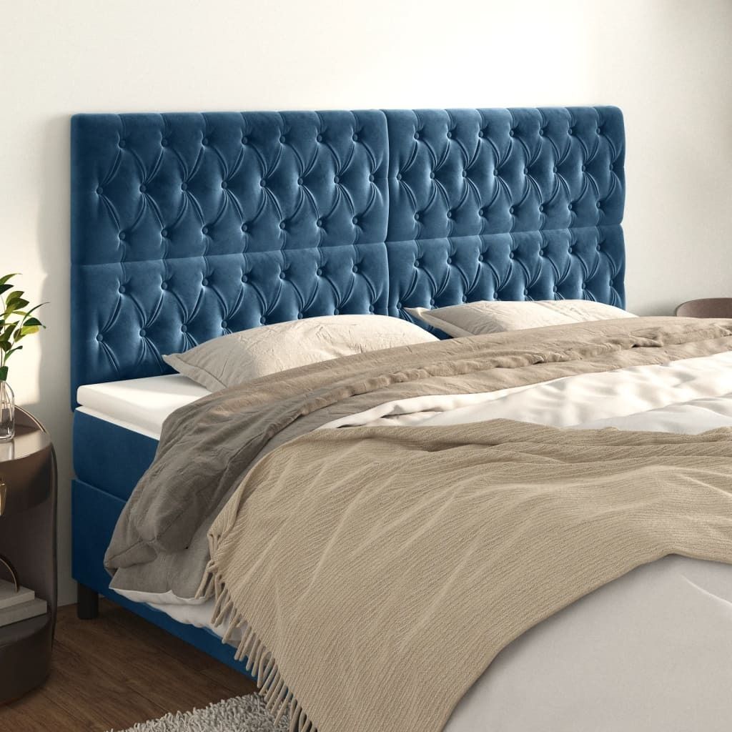 The Living Store Kopfteile 4 Stk. Dunkelblau 100x7x78/88 cm Samt