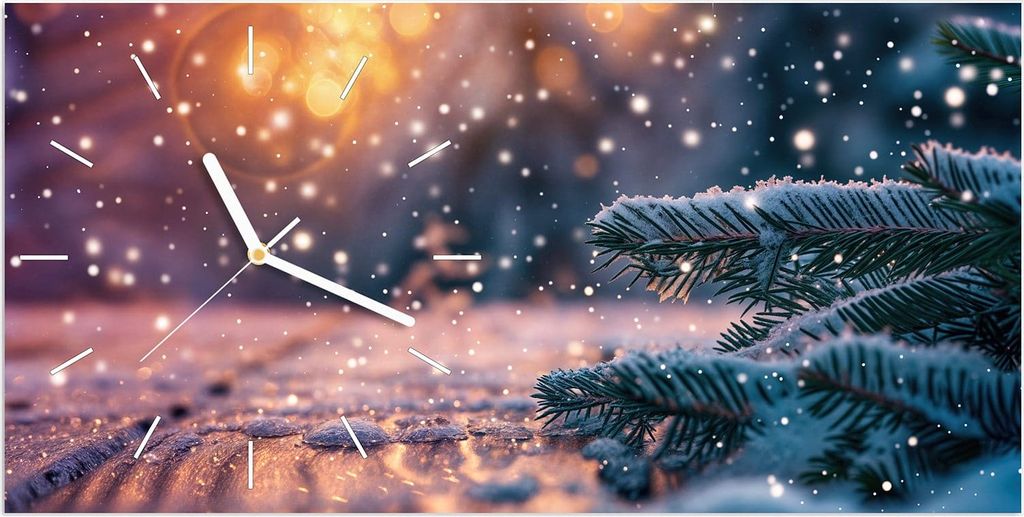 Wanduhr aus Glas mit Motiv Winterzauber- 60 x 30 cm - inkl. Aufhängesystem