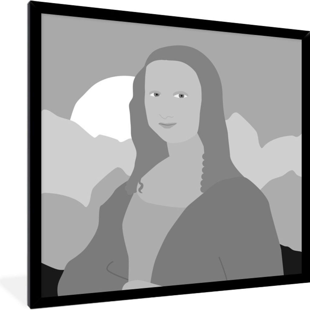 MuchoWow Gerahmtes Poster Mona Lisa - Sonne - Schwarz - Weiß 40x40 cm - Poster mit Schwarzem Bilderrahmen Wandposter Rahmen Foto Bilder - Mit Ra...