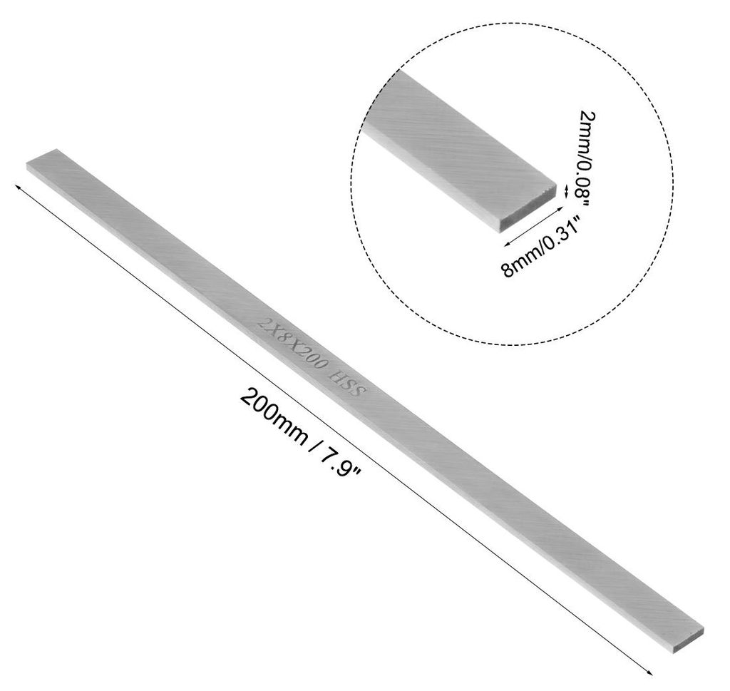 HSS Drehmaschinen Werkzeugbohrer 2 mm x 8 mm x 200 mm, quadratische Drehwerkzeug Rohlinge, rechteckiger Hochgeschwindigkeits Stahlfr?ser, 5 Stš¹ck
