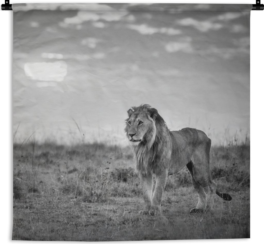 MuchoWow Wandteppich Wandbehang Löwe - Sonnenuntergang - Jagd 120x120 cm Tapisserie Dekoration Wandtuch - Modern - Baumwollgewebe