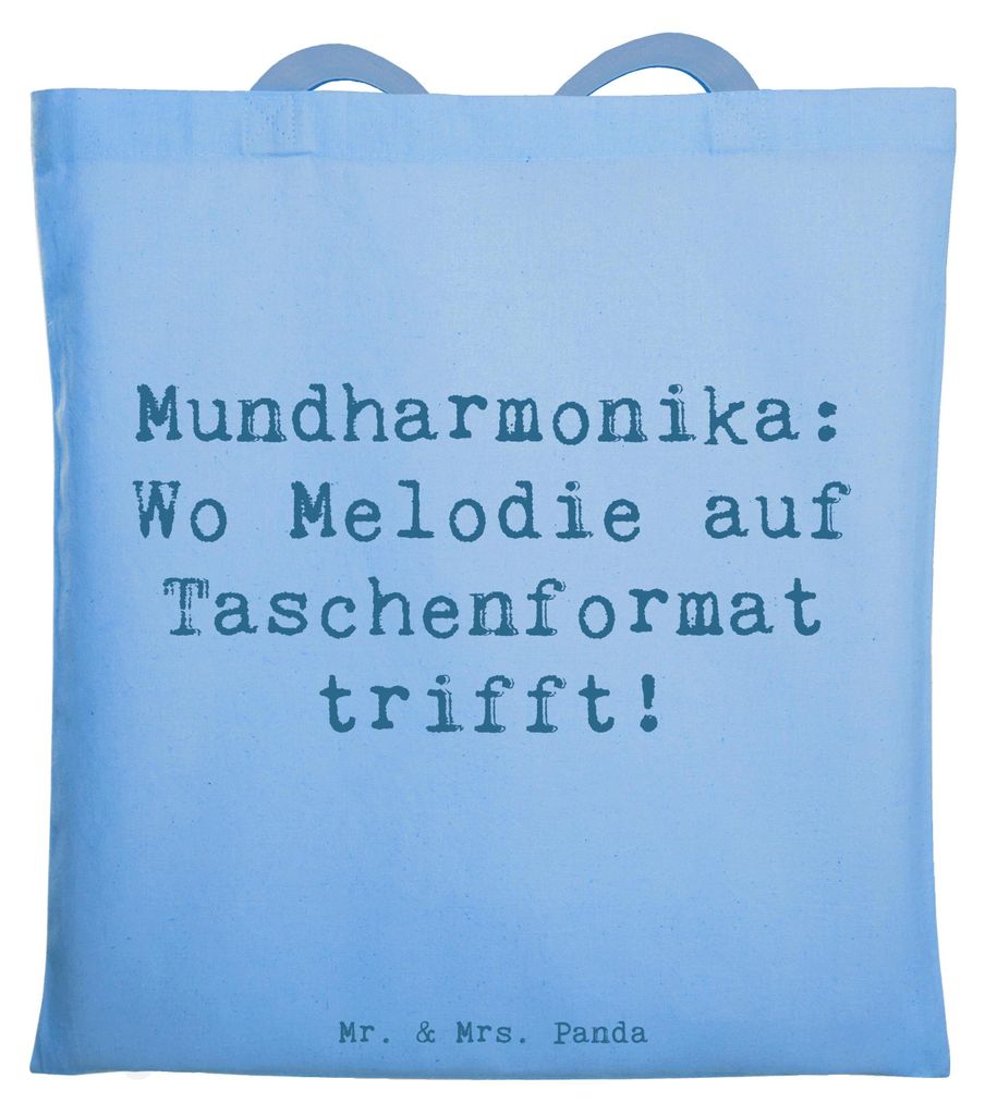 Mr. & Mrs. Panda Tote Bag Spruch Mundharmonika Freude - Sky Blue - Geschenk, Laptoptasche, canvas tasche, Melodie, Musik, Musikinstrument, Shopping...