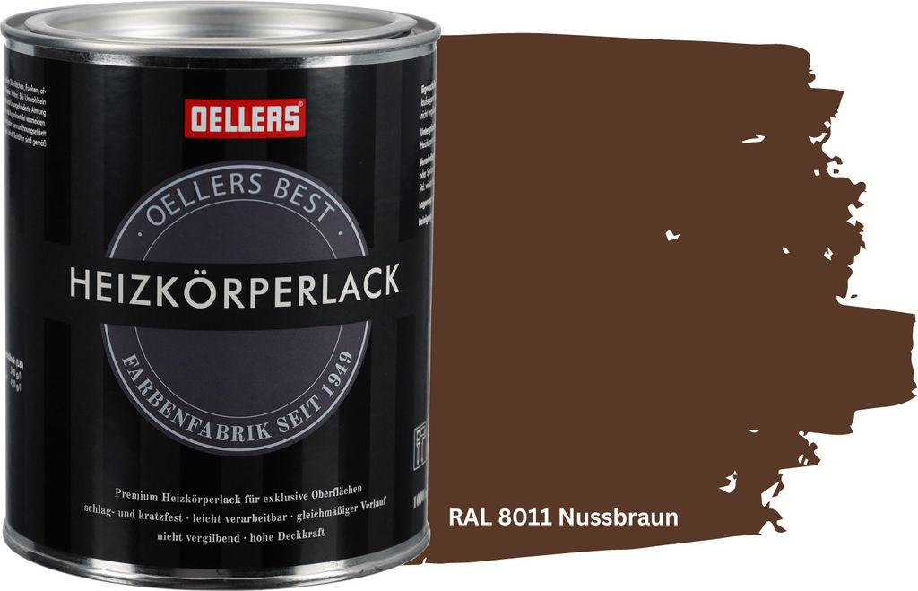 OELLERS Premium Heizkörperlack 1L – RAL 8011 Nussbraun | Heizkörperfarbe & Heizungsfarbe | Hochdeckender Heizungslack | Hitzebeständig & langl...