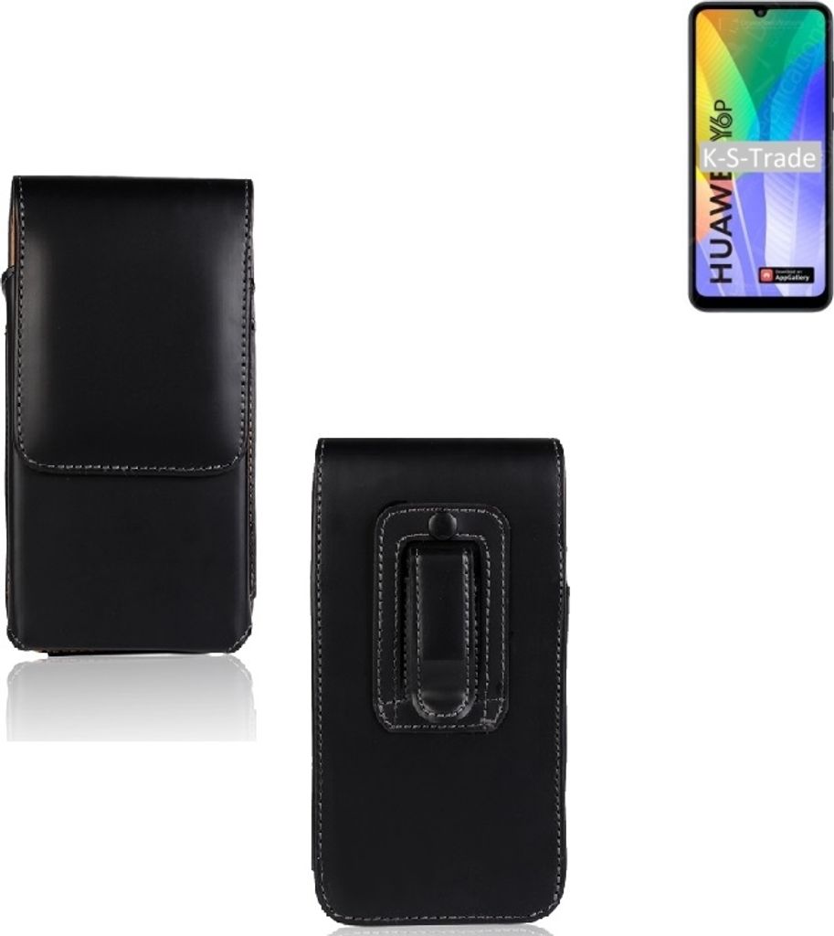 K-S-Trade Gürteltasche für Huawei Y6p Schutz Hülle Handy Hülle mit Magnetverschluss Holster in schwarz
