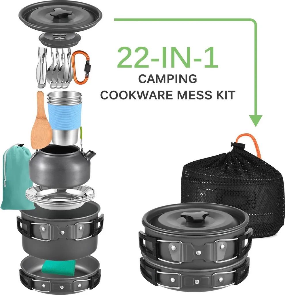 Set Di Pentole Da Campeggio In Acciaio Inox 304 - 4 Pezzi Per Escursioni, Trekking E Picnic Per 1-2 Persone