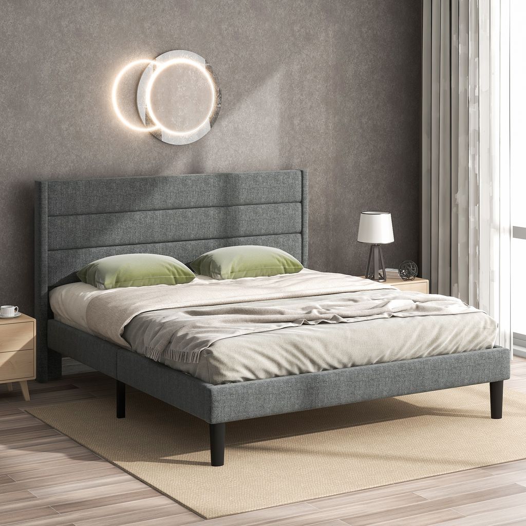 MODFU Polsterbett Kinderbett 140 x 200 ,Jugendbett Doppelbett, Bettgestell mit Lattenrost & Kopfteil, mit Matratze, Grau