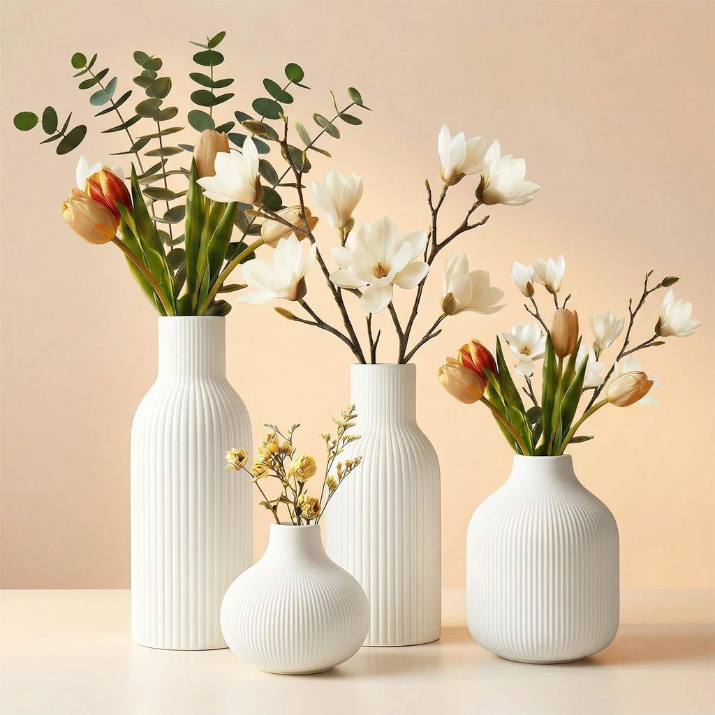 Ensemble de 4 vases en céramique blanche, idéal pour les Image du produit 