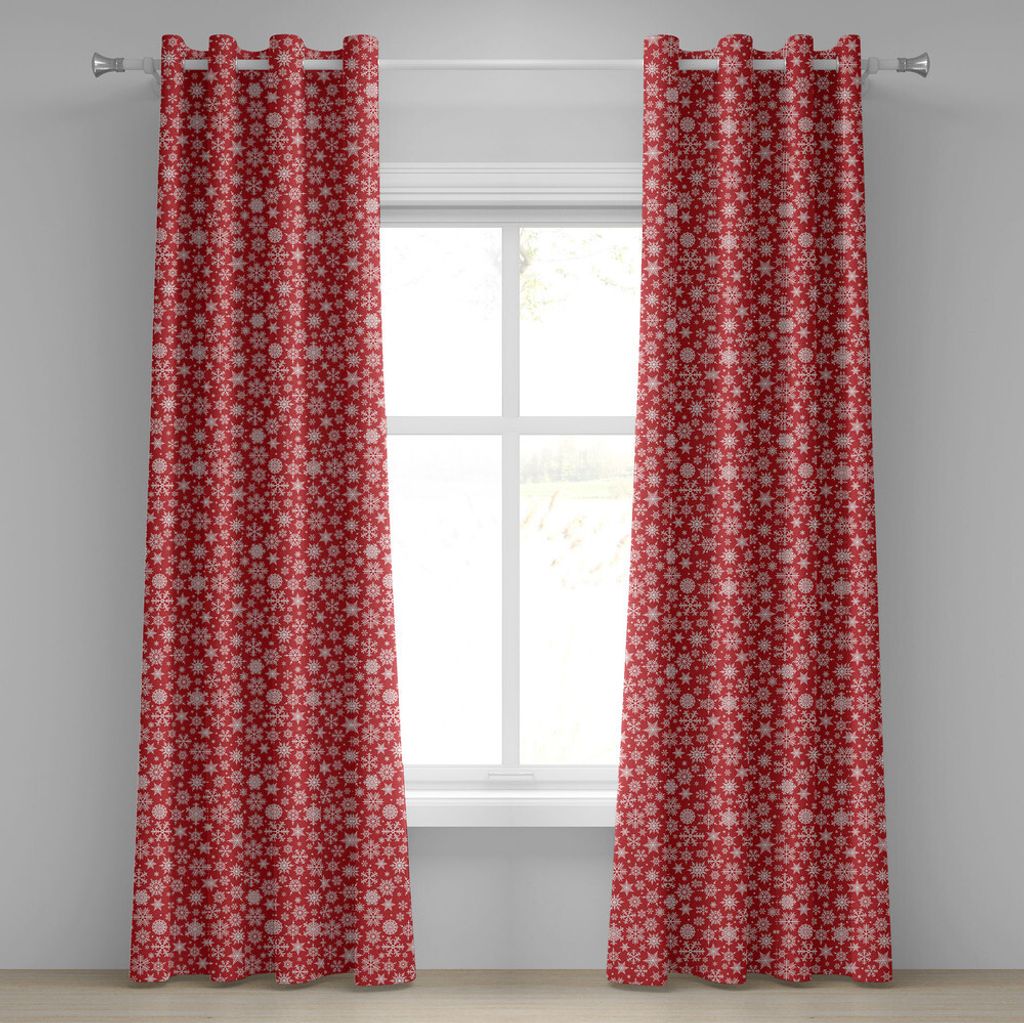 ABAKUHAUS rot Ösenvorhang, Kristall Schneeflocken und Sterne Motive Lebhaft Modern Klarer Druck, Dekorative 2-Panel-Fenstervorhänge, 280 cm x 175...